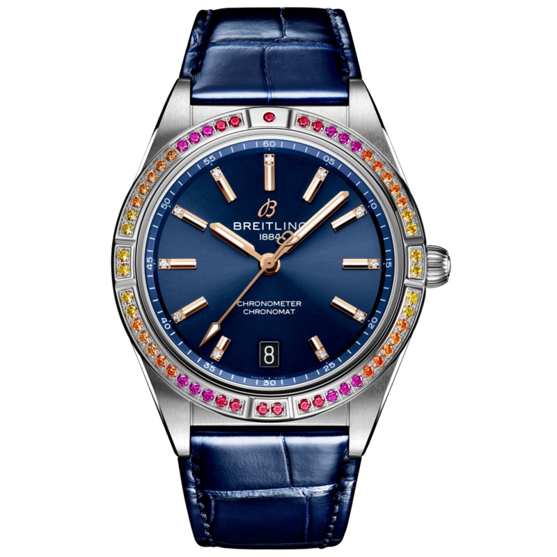 Breitling Chronomat Automatic 36 South Sea Blue Dial Blue Leather Strap Watch for Women – A10380611C1P1