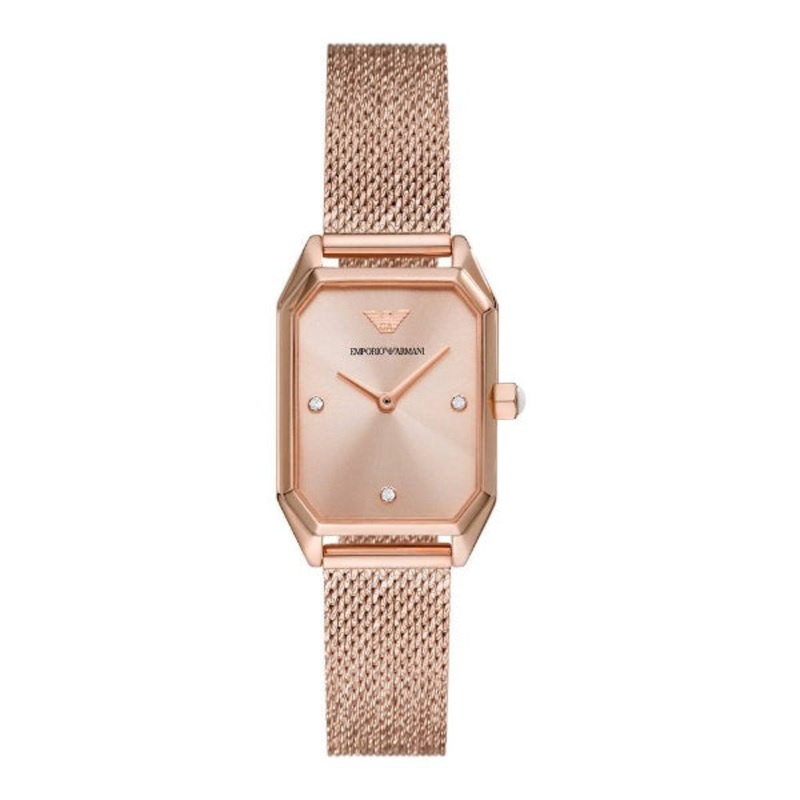 EMPORIO ARMANI Gioia Rose Gold Mesh Bracelet Rose Gold Dial Quartz Watch for Ladies – AR11347