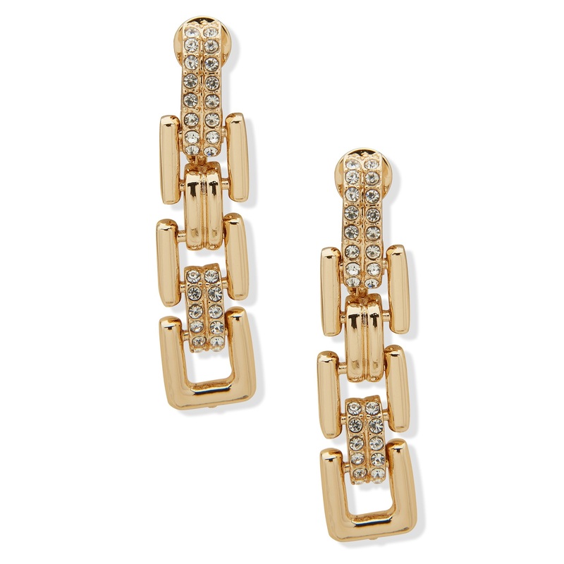 Anne Klein 01C00386 Crystal Embellished Linked Linear Earrings GOLD BRASS CLIP EARRING