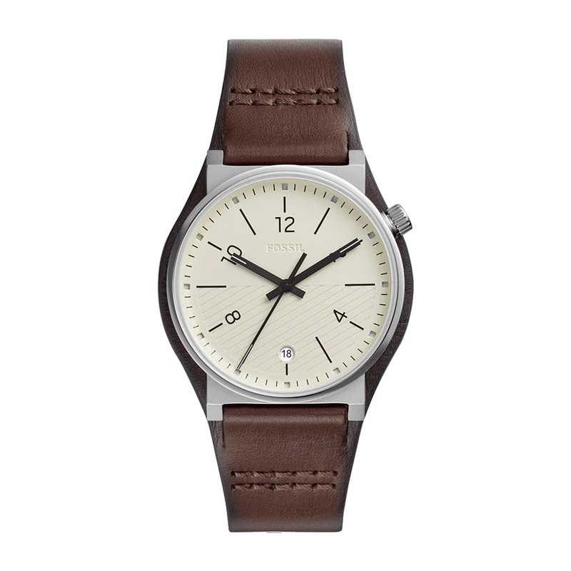 Fossil FS5510 Barstow Three Hand Brown Leather Men’s Watch 42 Cream Stainless Steel