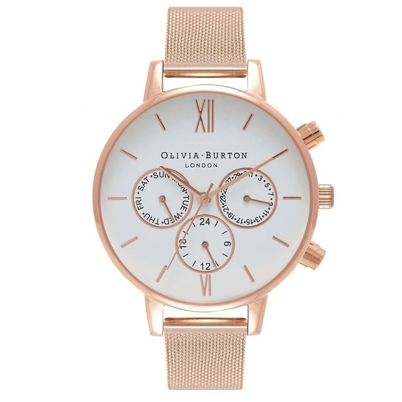 OLIVIA BURTON OB16CG86 Chrono Detail White & Rose Gold Women’s Mesh Watch 39 White Stainless Steel
