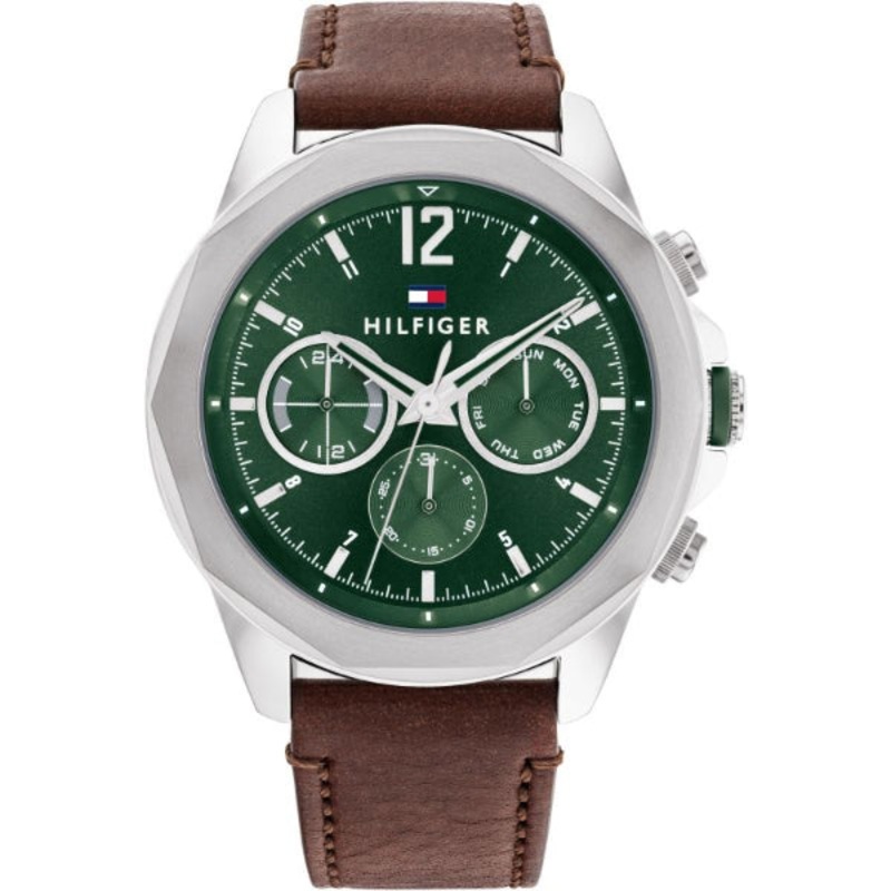 Tommy Hilfiger Lars Brown Leather Strap Green Dial Chronograph Quartz Watch for Gents – 1792064