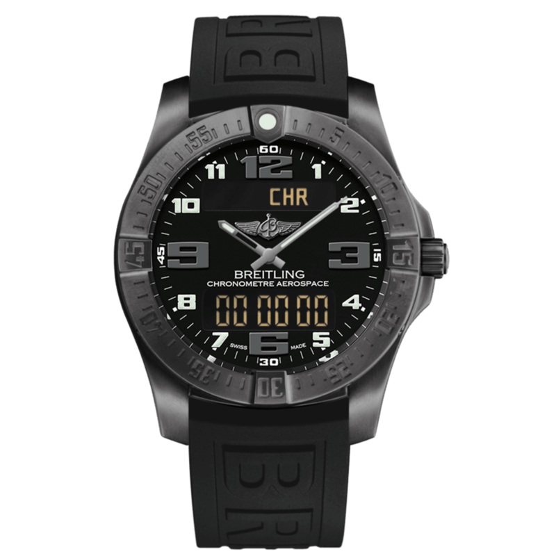 Breitling Aerospace Evo Black Dial Black Rubber Strap Watch for Men – V79363101B1S1