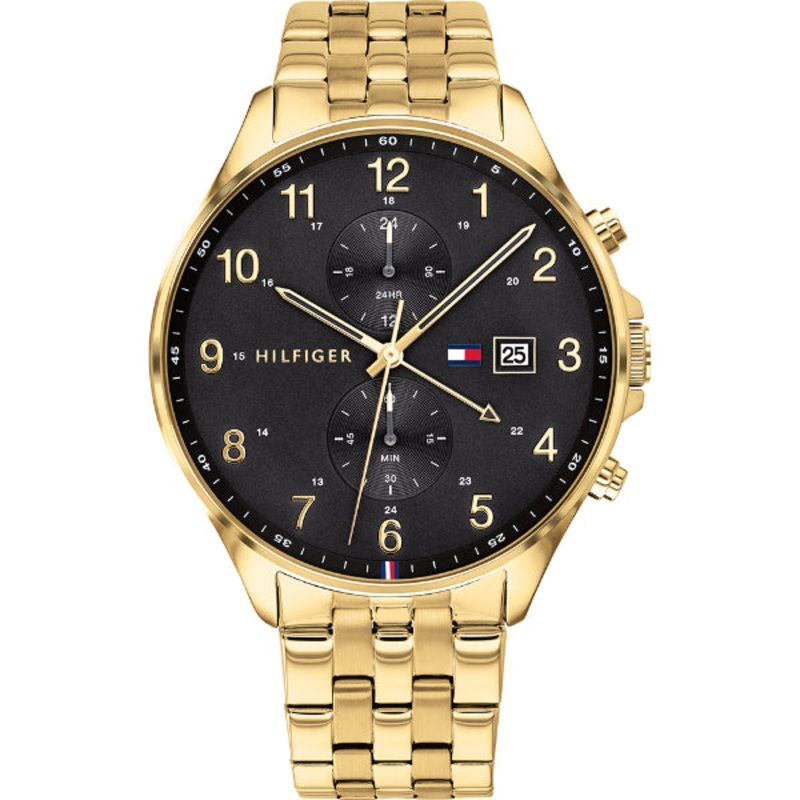 Tommy Hilfiger West Gold Stainless Steel Black Dial Chronograph Quartz Watch for Gents – 1791708