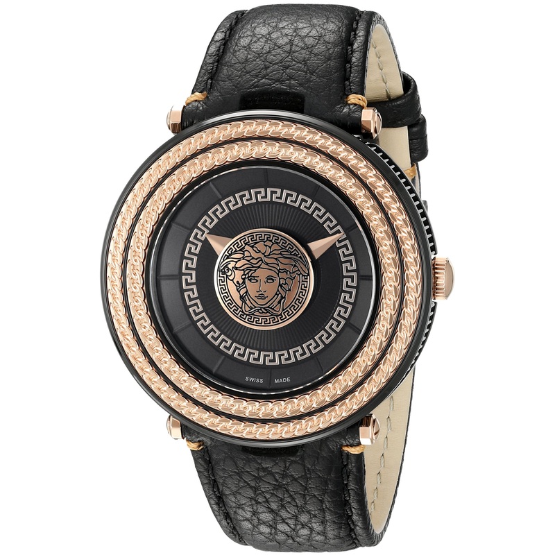 Versace V-Metal Icon Round Leather Strap Men’s Watch VQL030015