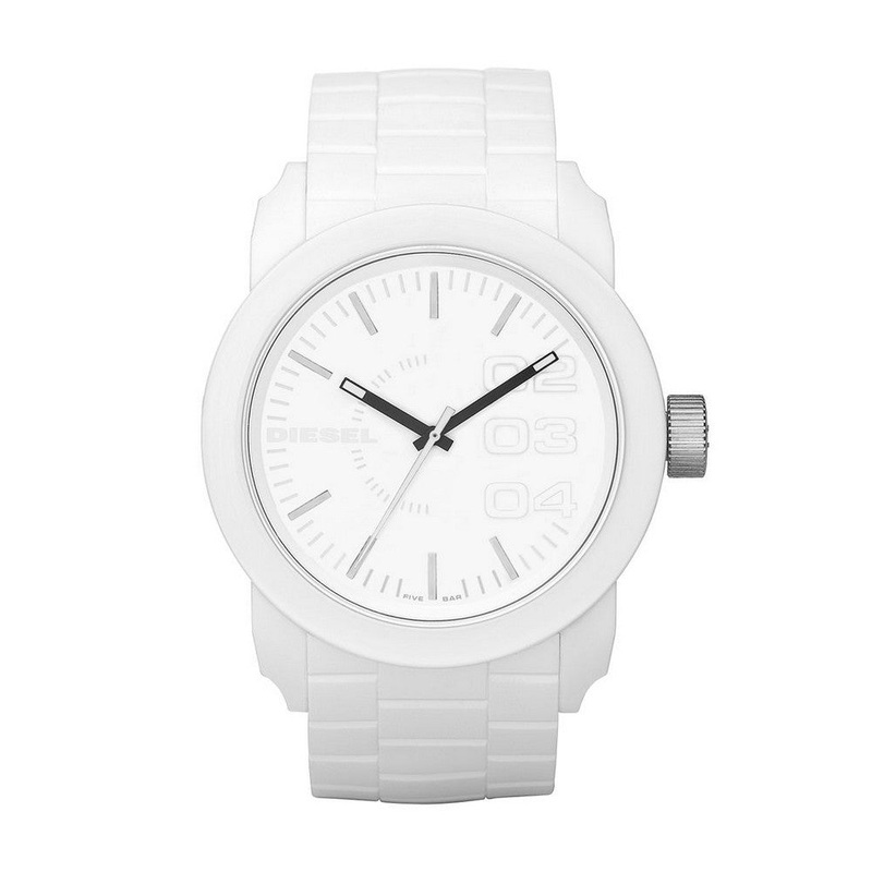 DIESEL DZ1436 Double Down Quartz Lightweight Nylon and Silicone Three-Hand Watch 44 White Stainless Steel