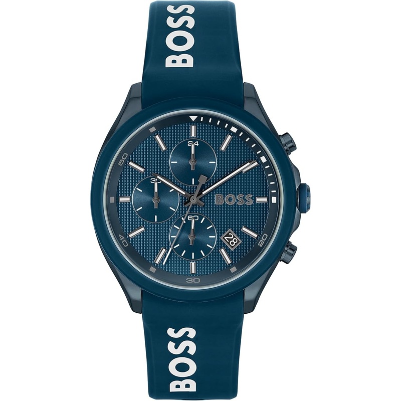 BOSS Velocity Men’s Chronograph Stainless Steel Case and Silicone Strap Watch, Color: Blue 1514061 42 Blue Stainless Steel