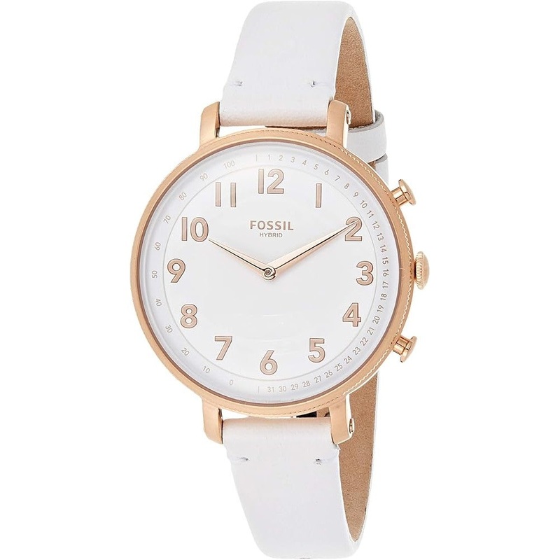 FOSSIL HYBRID FTW5045 Analog Display and Leather Strap Womens Quartz Watch. White Stainless steel 36mm
