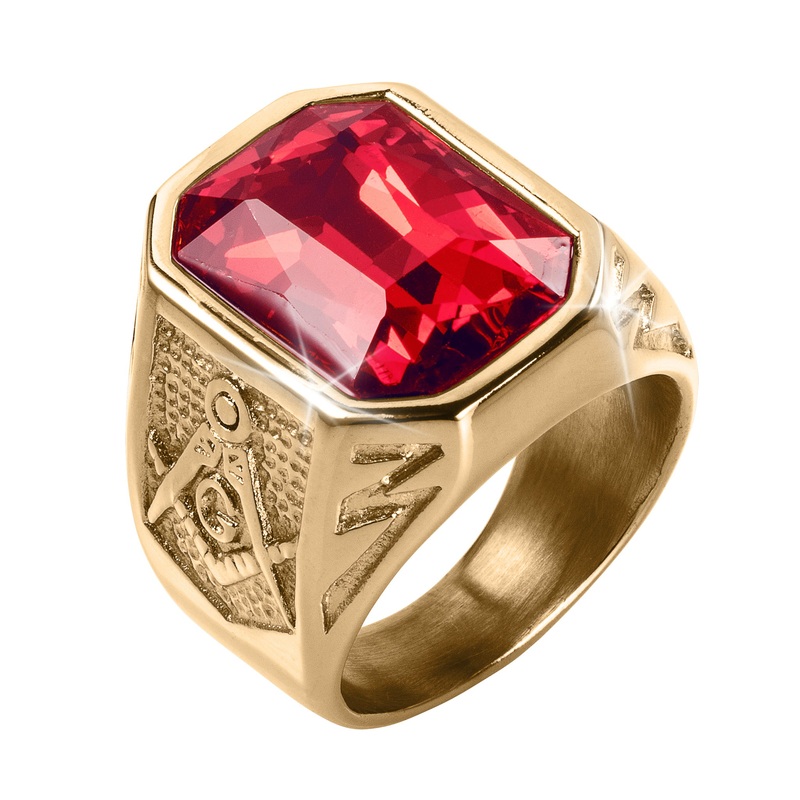 Golden Masonic Red Mens Ring 10