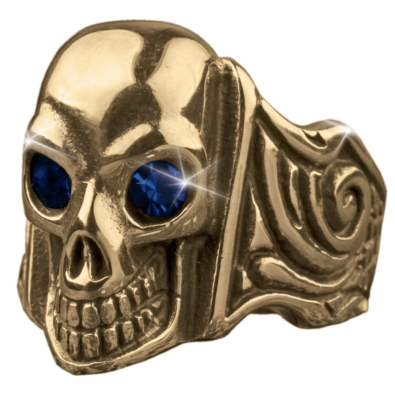 Ole Blue Eyes Gold Skull Ring 12
