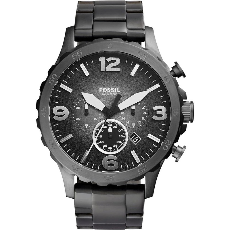 Fossil JR1437 Nate Chronograph Smoke Stainless Steel Men’s Watch 50 Black Stainless Steel