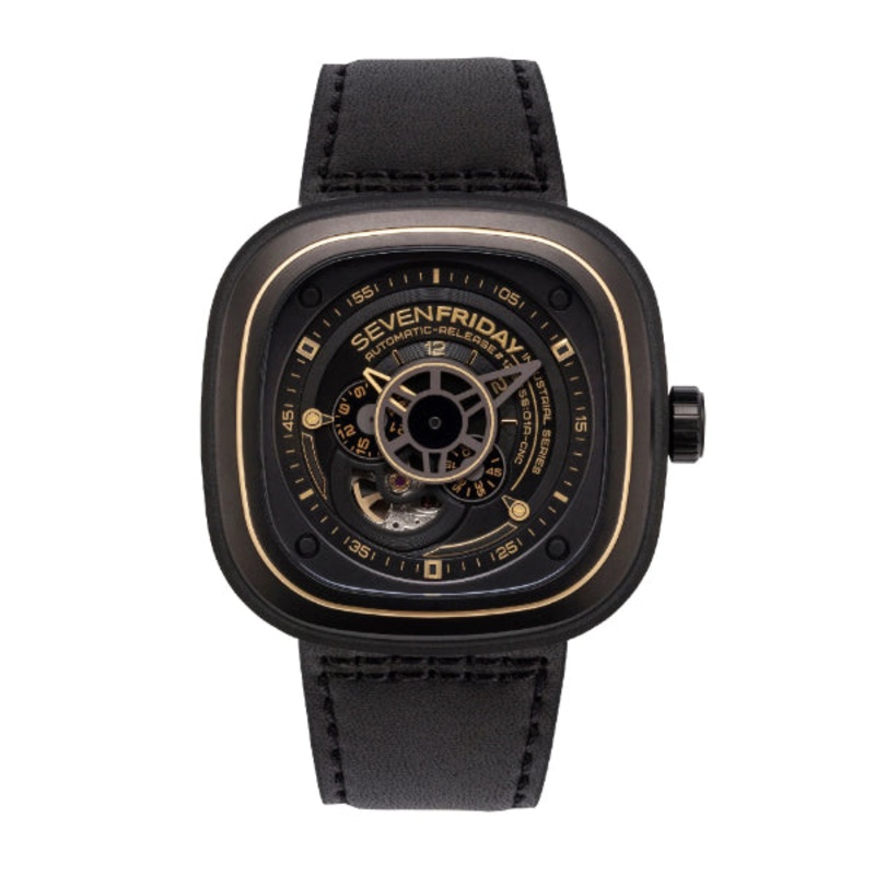 7Friday Black Leather Strap Black Dial Automatic Watch for Gents – P2/02-U140