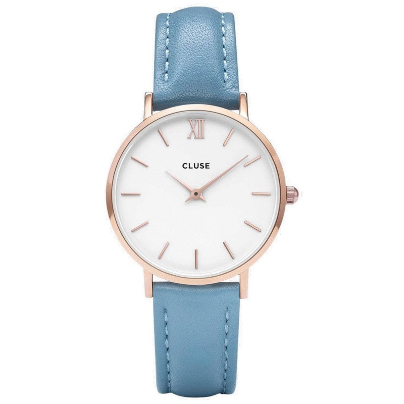 CLUSE CL30046 Minuit Rose Gold White Retro Blue Women’s Watch 33 White Stainless Steel