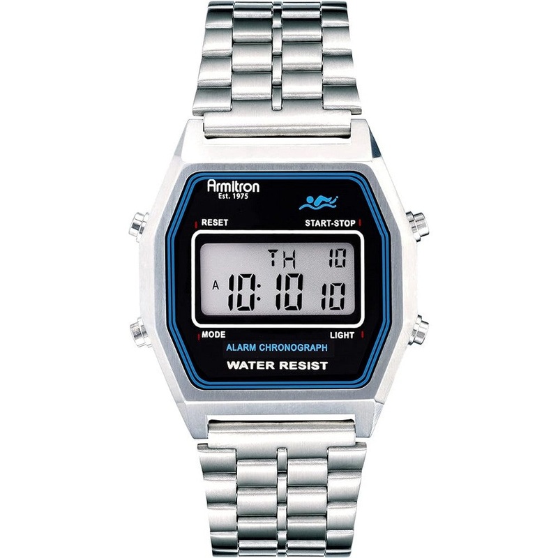 Retro Digital Chronograph Bracelet Watch, 40/8474 34.5 Gray Stainless Steel