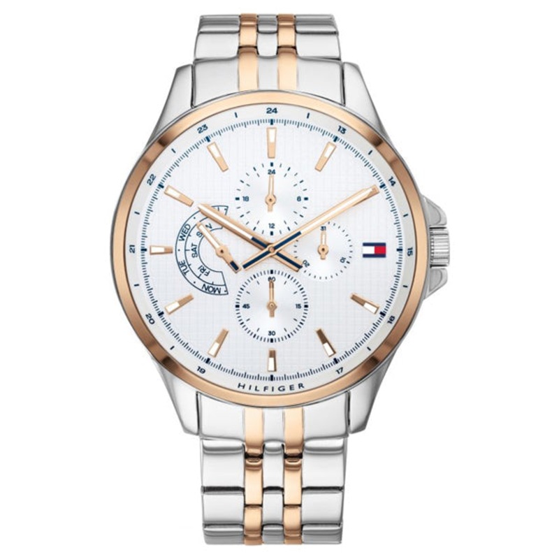 Tommy Hilfiger Shawn Two-tone Stainless Steel White Dial Quartz Watch for Gents – 1791617