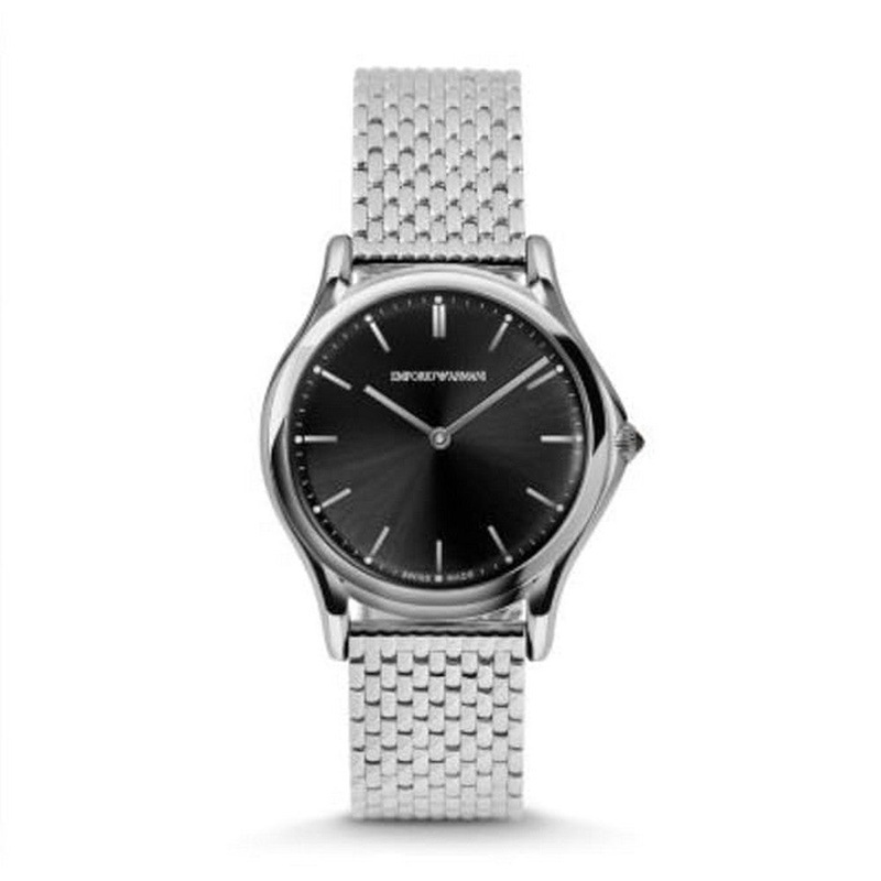 Emporio Armani Swiss Quartz Stainless Steel Black Dial Dress Unisex Watch ARS2005 36 Black Stainless Steel