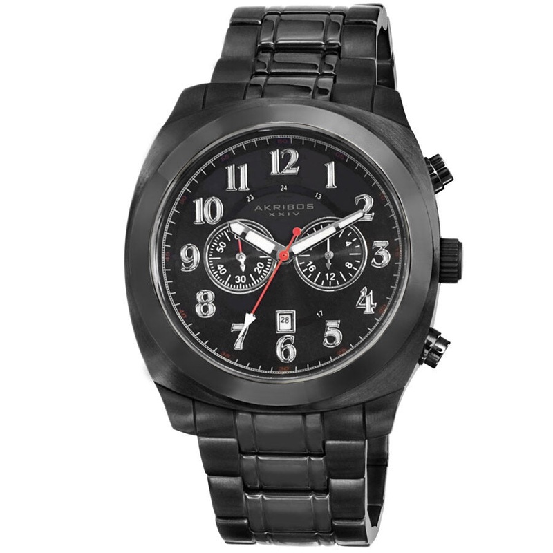 Akribos XxivBlack Dial Chronograph Black PVD Stainless Steel Men’s Watch AK624BK