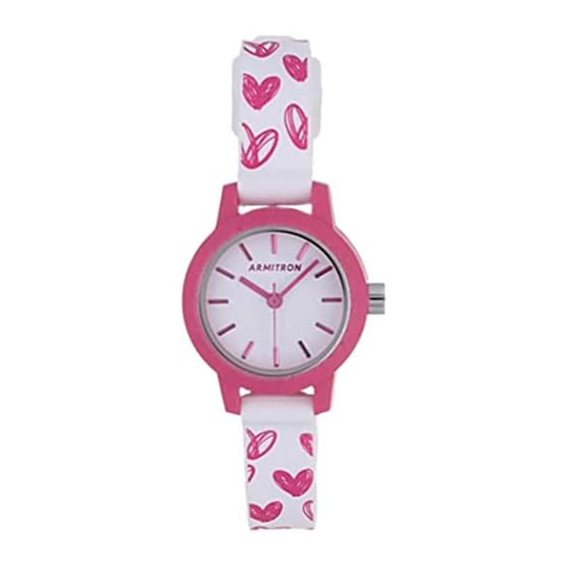 Armitron AR-25/6445HRT Pink and White Silicone Strap Analog Watch 25 White Resin