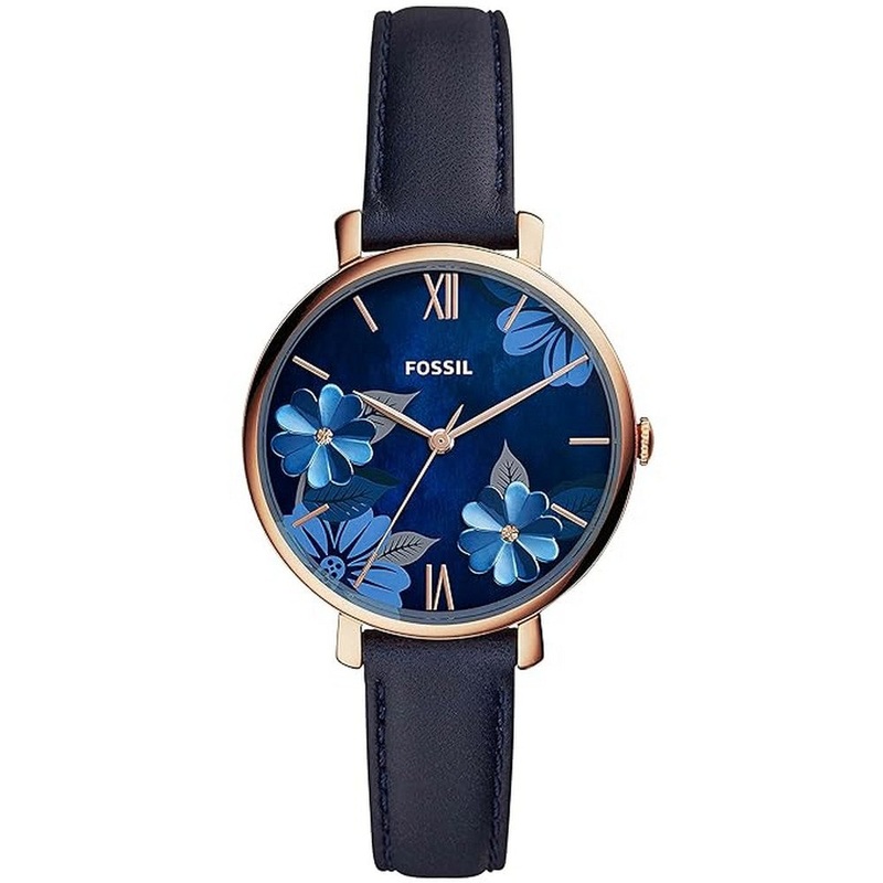 Fossil ES4673 Jacqueline Three-Hand Navy Leather Women’s Watch 36 Blue Stainless Steel