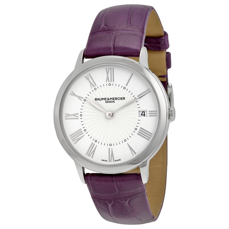 Baume et Mercier Classima White Dial Purple Leather Ladies Watch 10224 MOA10224