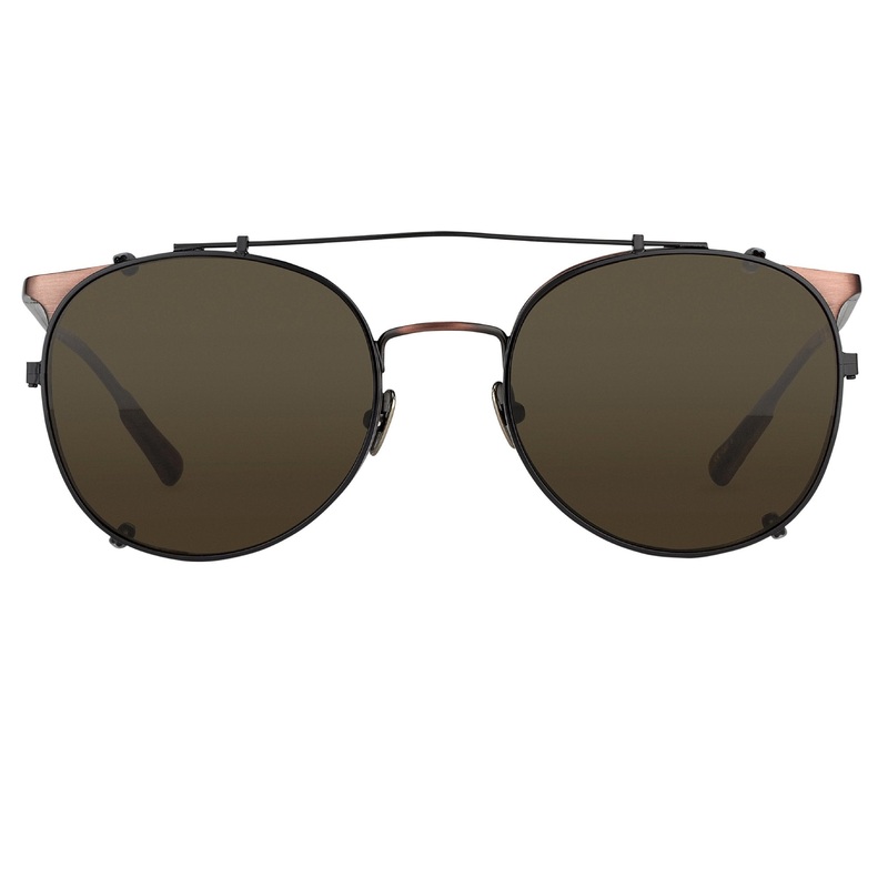 Kris Van Assche Sunglasses Round Shiny Black Bronze and Grey