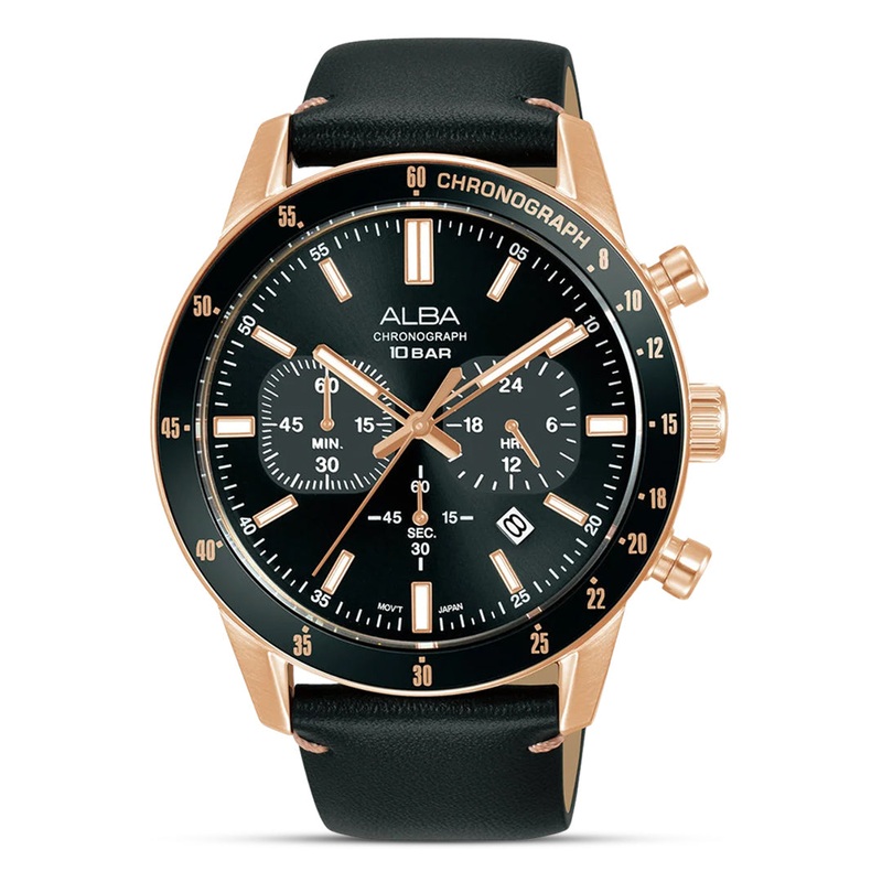 Alba Chronograph Black Dial Leather Band Men’s Watch | AT3J84X
