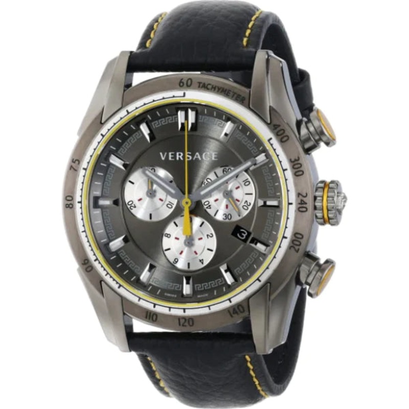 Versace V-Ray Black Leather Strap Grey Dial Chronograph Quartz Watch for Gents – VDB020014