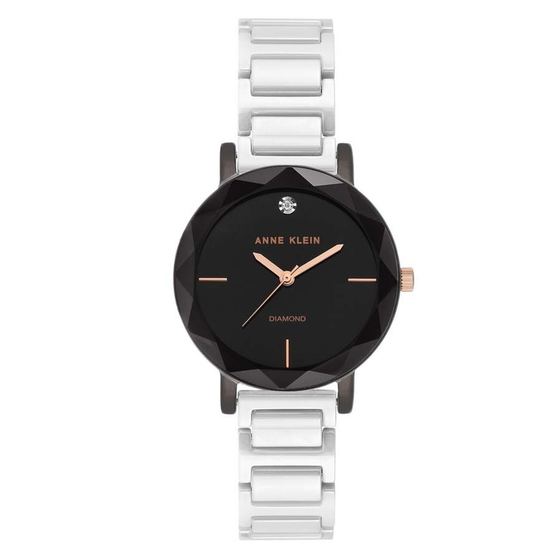 Anne Klein Diamond Black Dial White Ceramic Ladies Watch 3365GYWT