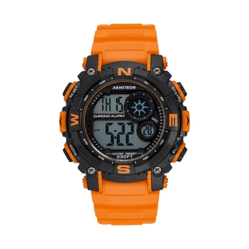Armitron 40/8284BOR Armitron Men’s Digital Chronograph Black and Orange Resin Strap Watch 53 Gray Stainless Steel