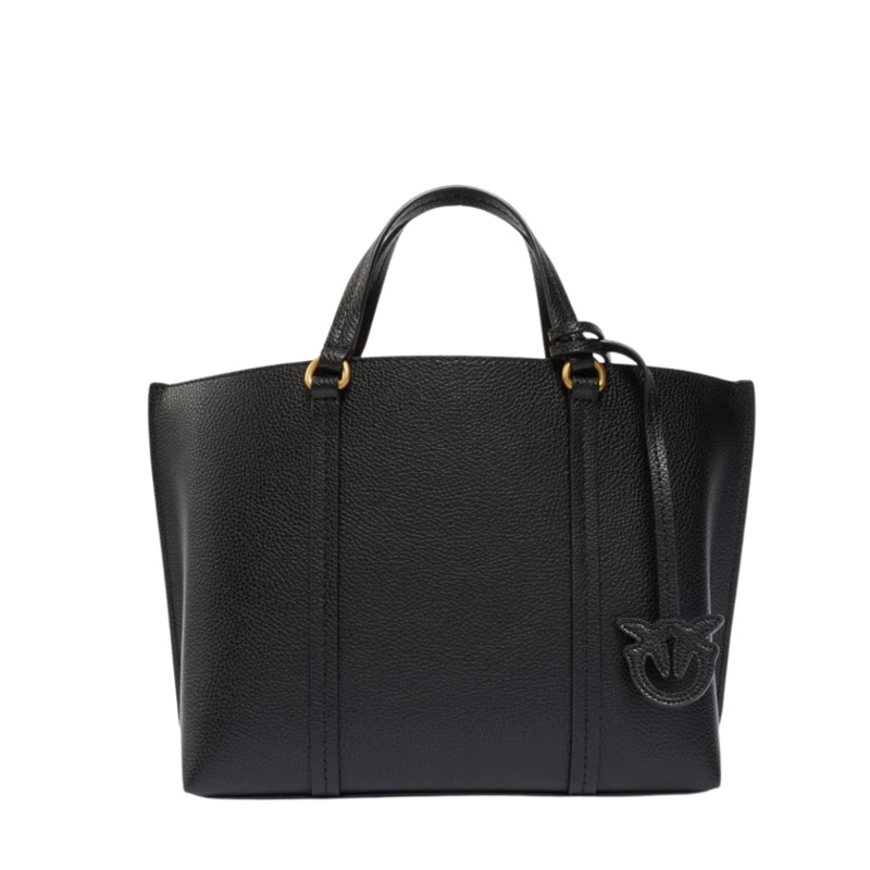 PINKO Carrie Classic Mini Handbag  Black Grained Calfskin Leather