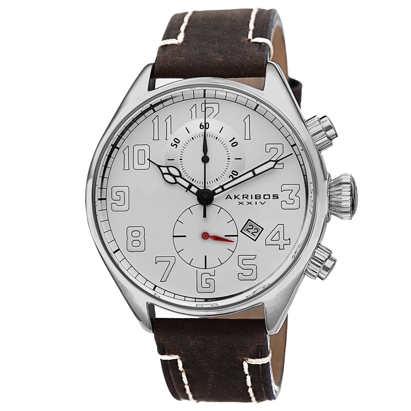 Akribos Xxiv Essential  Chronograph white Dial Brown Leather Men’s  Watch AK706BR