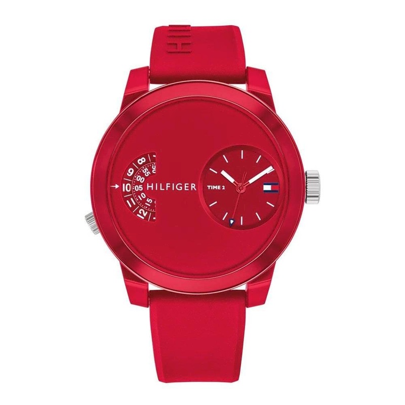Tommy Hilfiger Men’s Watch Denim Sport Dual Time Red 1791557