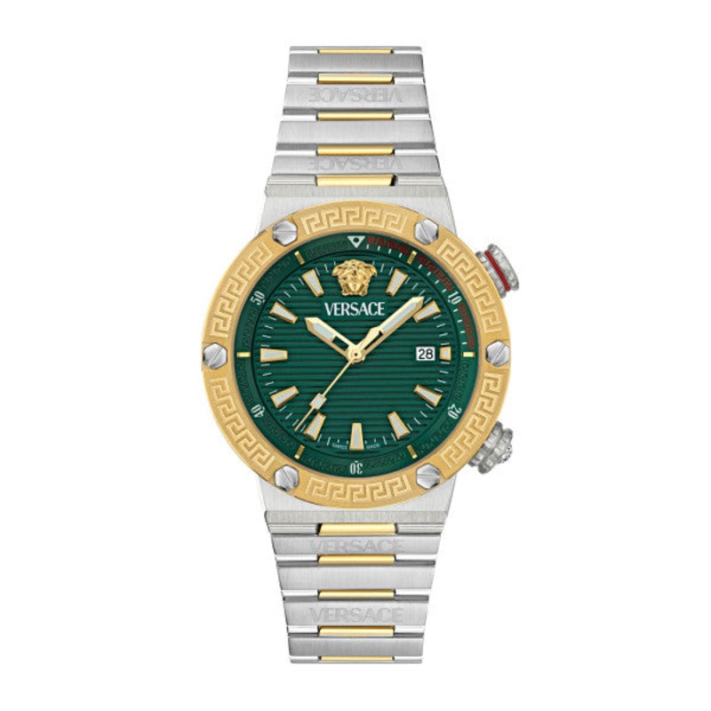 Versace Greca Logo Divers Two-tone Stainless Steel Green Dial Quartz Watch for Gents – VE8G00524