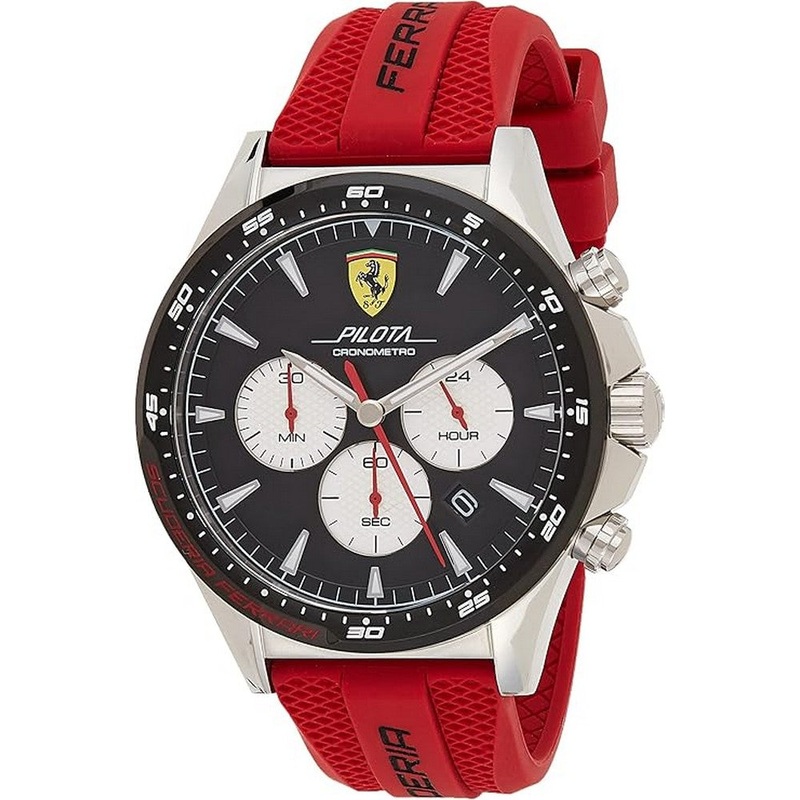 SCUDERIA Ferrari 0830596 Pilota Analogue Black Dial Men’s Watch 48 Black Silicone