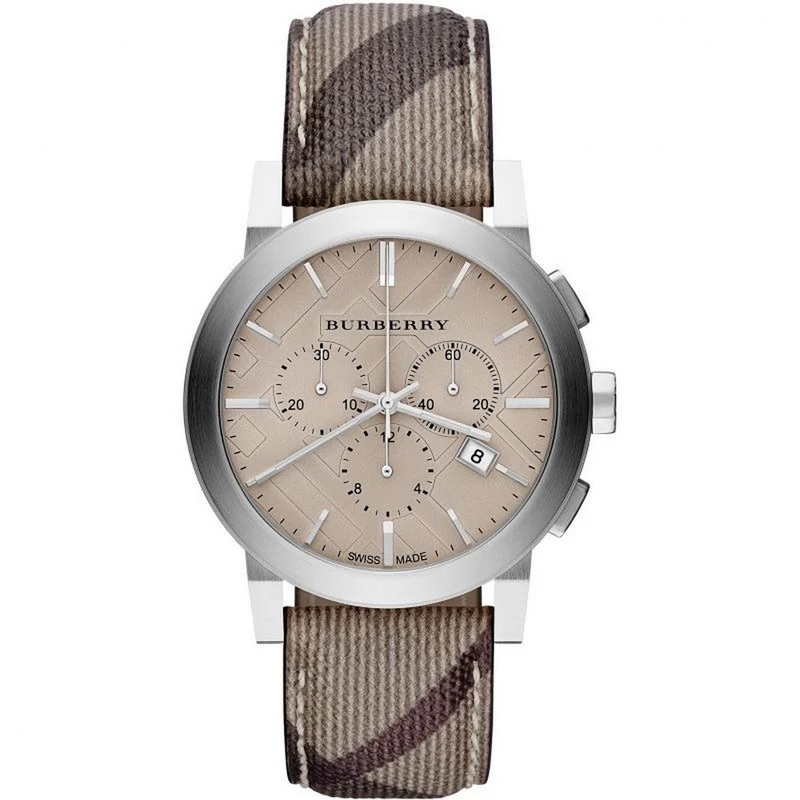 Burberry BU9361 Men’s Chronograph The City 42mm Smoke Check Watch 42 Beige Stainless Steel