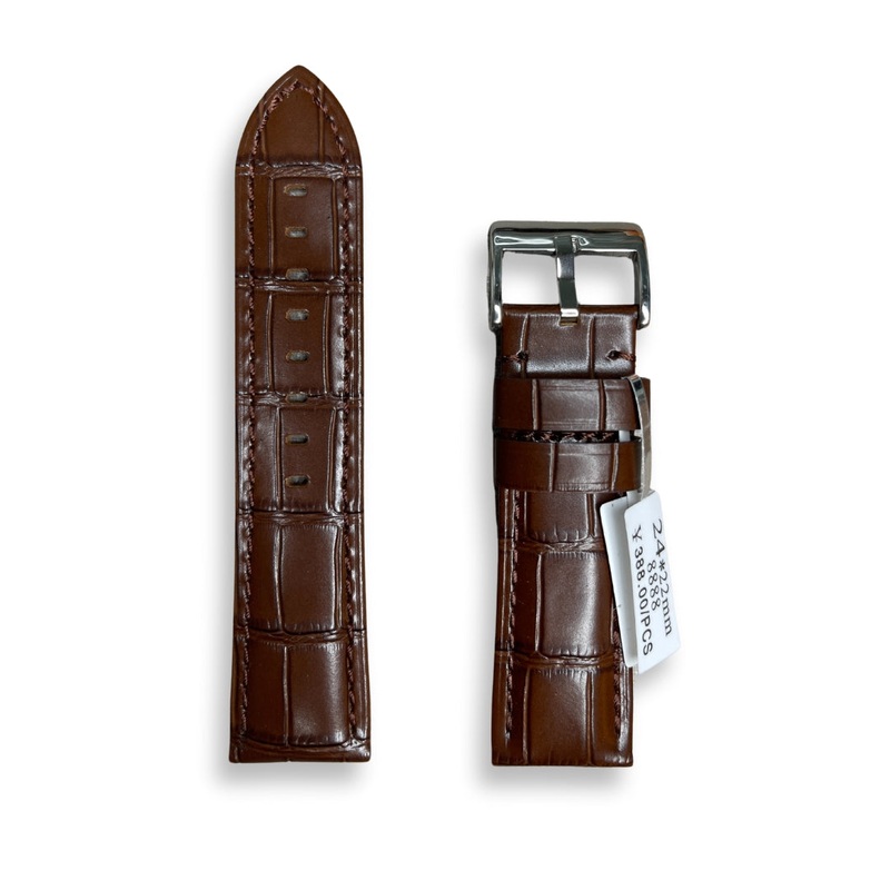 Wojue Crocodile Textured Brown Leather Strap 22mm