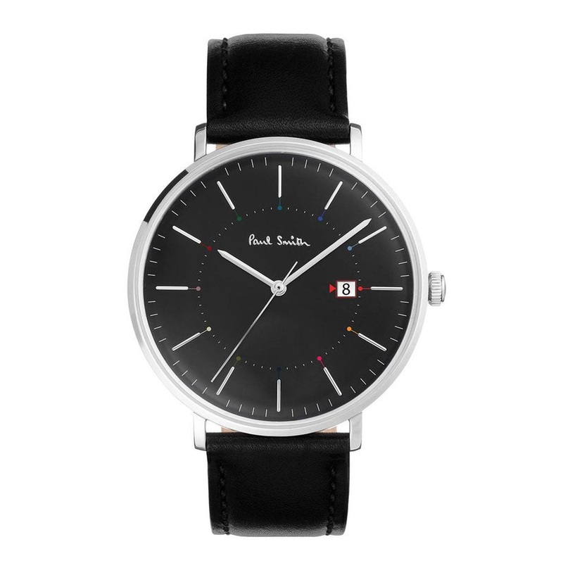 PAUL SMITH P10085 Black Dial Black Leather Strap Track Men’s Watch 42 Black Stainless Steel