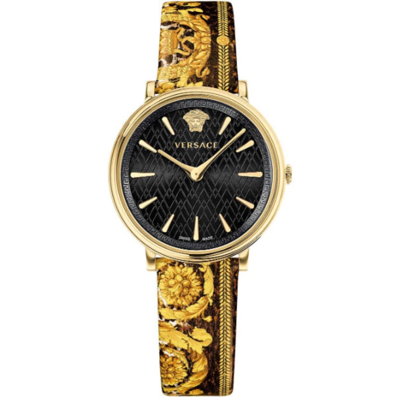 Versace V-Circle Multicolor Leather Strap Black Dial Quartz Watch for Ladies – VBP130017