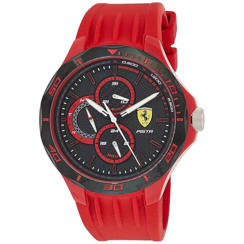 SCUDERIA Ferrari 0830723 Men’s Pista Quartz Silicone Strap Men’s Watch 44 Black Silicone