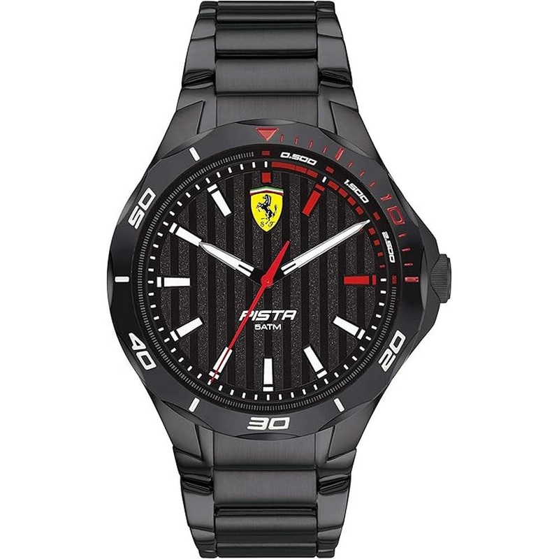 SCUDERIA Ferrari 0830763 Pista Quartz Stainless Steel Black Ion-Plated Steel Strap Men’s Watch 44 Black Metal Bracelet