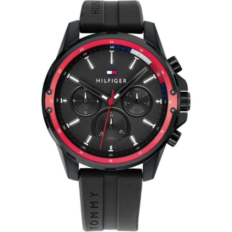 Tommy Hilfiger Mason Black Silicone Strap Black Dial Chronograph Quartz Watch for Gents – 1791793