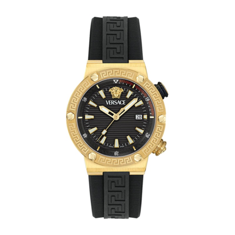 Versace Greca Logo Divers Black Silicone Strap Black Dial Quartz Watch for Gents – VE8G00324