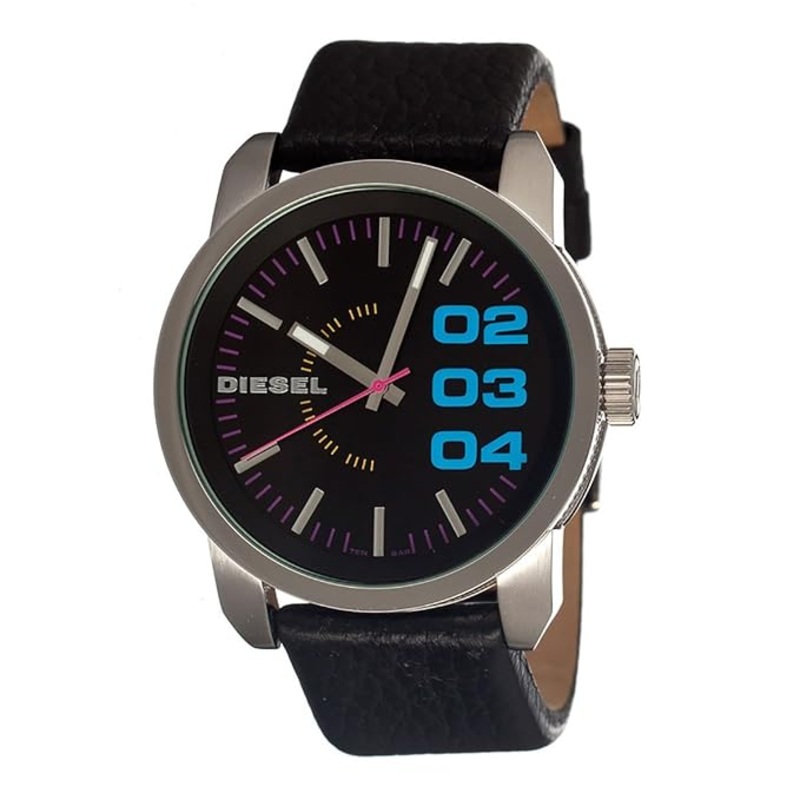 Diesel DZ1514 Double Down Black Leather Men’s Watch – 46mm 46 Black Stainless Steel