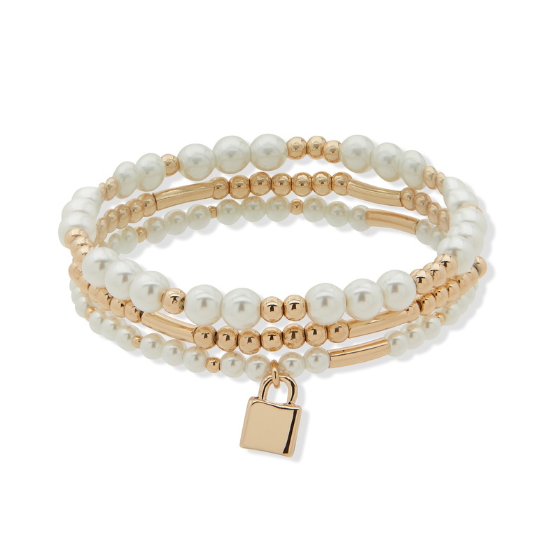 Nine West 19B00856 Bracelet Set White Gold & White Pearl Bracelet Set