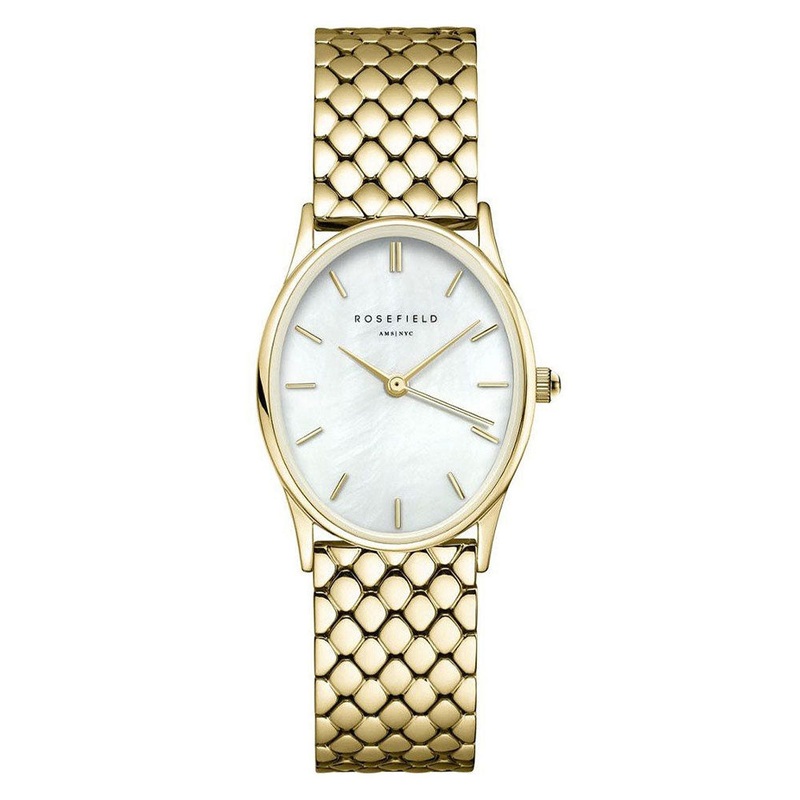ROSEFIELD OWGSG-OV01 The Oval White Mop Steel Gold Women’s Watch 29 White Stainless Steel