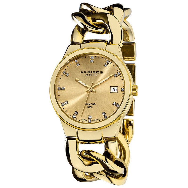 Akribos Xxiv Impeccable Diamond Swiss Quartz Twist Chain Bracelet Ladies Watch AK608YG