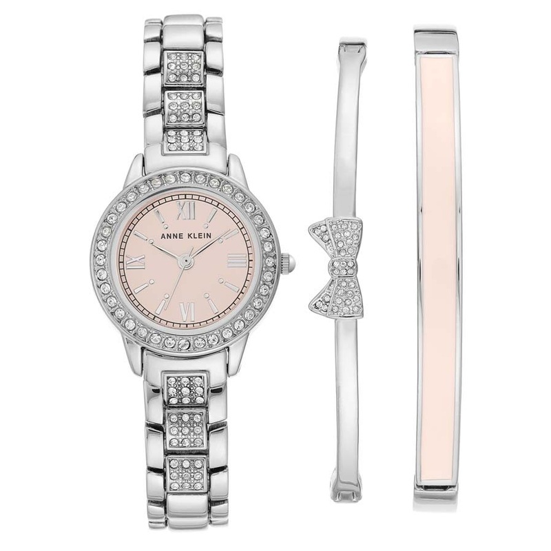 Anne Klein Pink Dial Quartz Ladies Watch and Bracelet Set AK/3334LPST