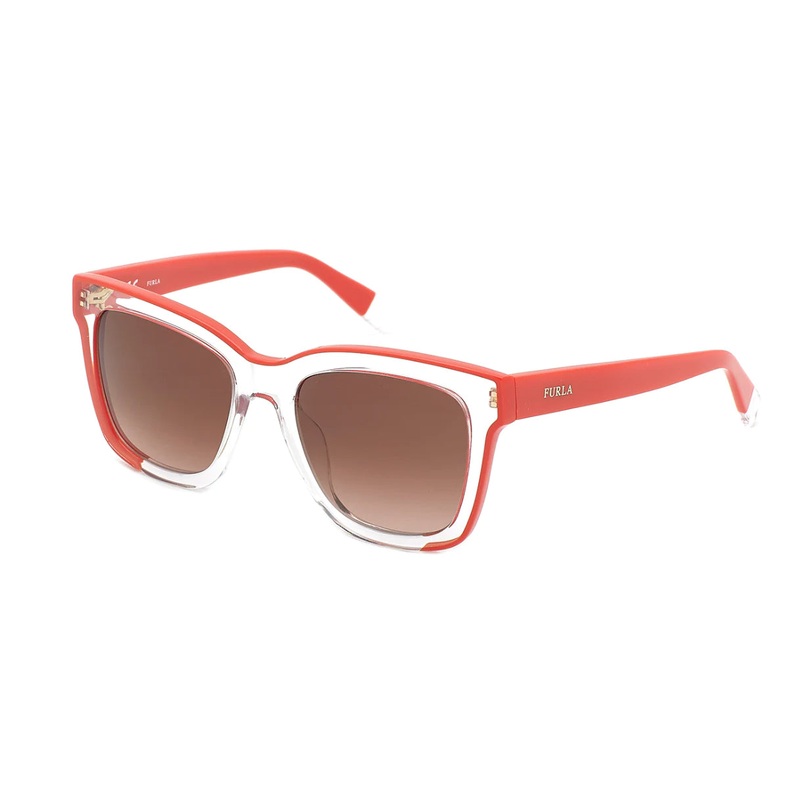 Furla Women’s Sunglasses Classic Square Clear/Red SFU069 0AFM