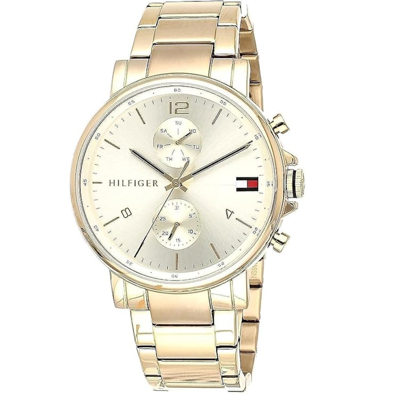 Tommy Hilfiger 1710415 Analog Quartz Watch with Stainless Steel Strap Men’s Watch 44 Gold Stainless Steel