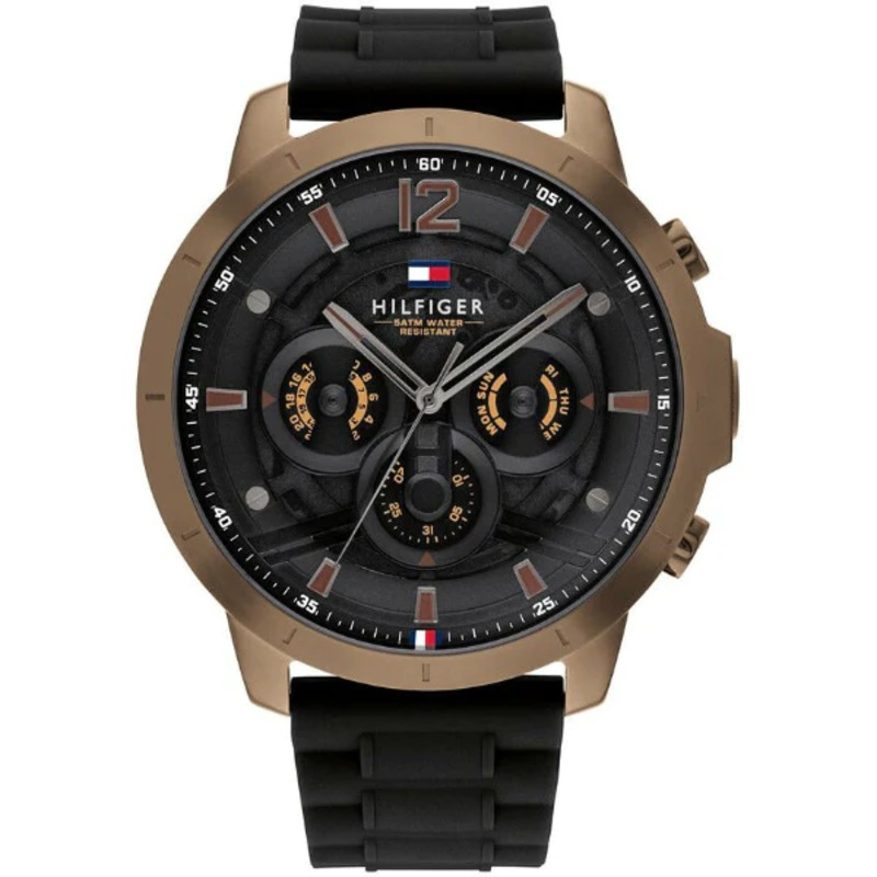 Tommy Hilfiger Luce Black Silicone Strap Black Dial Chronograph Quartz Watch for Gents – 1710491